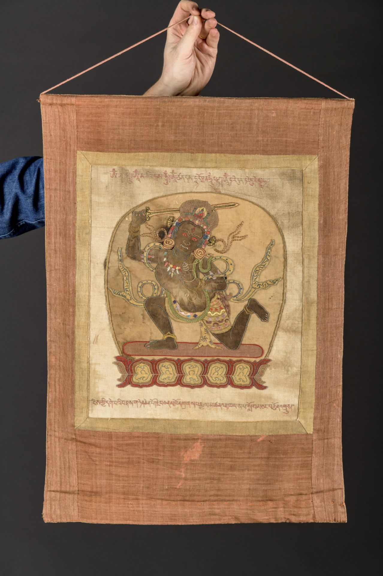 A rare silk appliqué thangka 'Achala', inscriptions (63x46 cm) - Image 2 of 10