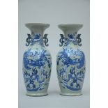 A pair of vases in Chinese celadon porcelain 'eight immortals' (h 61 cm)