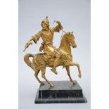 A gilt bronze sculpture on a marble base 'Oriental horseman' (h 43 cm)