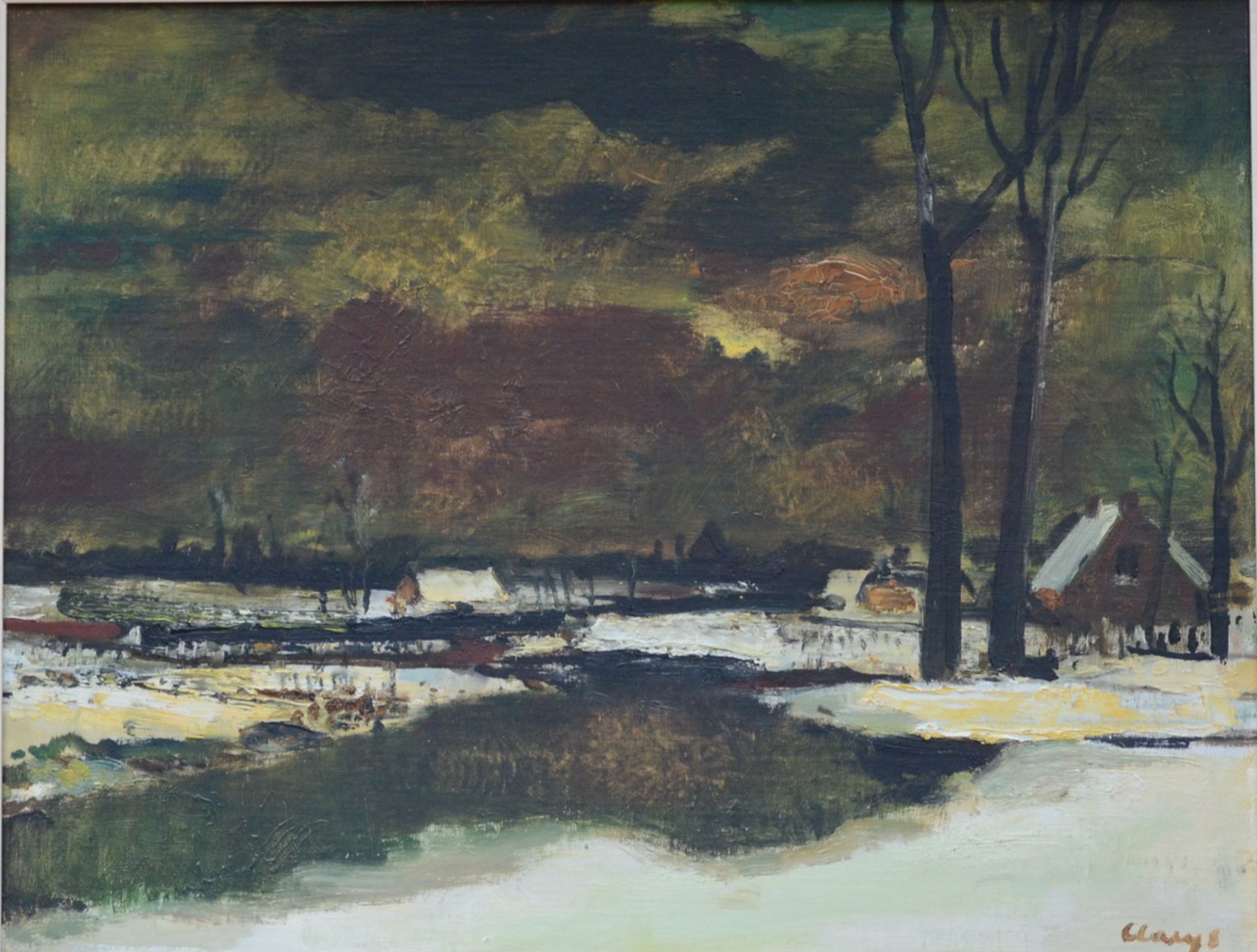 Albert Claeys: painting (o/p) 'winter view of the Leie' (48x60 cm)