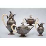 A silver four-piece coffee set, Wolfers (h 30,5 cm)