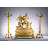 Three-piece Charles X clock set in gilt bronze 'putti' (67cm) (63x51x18cm)
