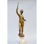 Statue in gilt bronze on a marble base 'female nude' (h 99 cm)
