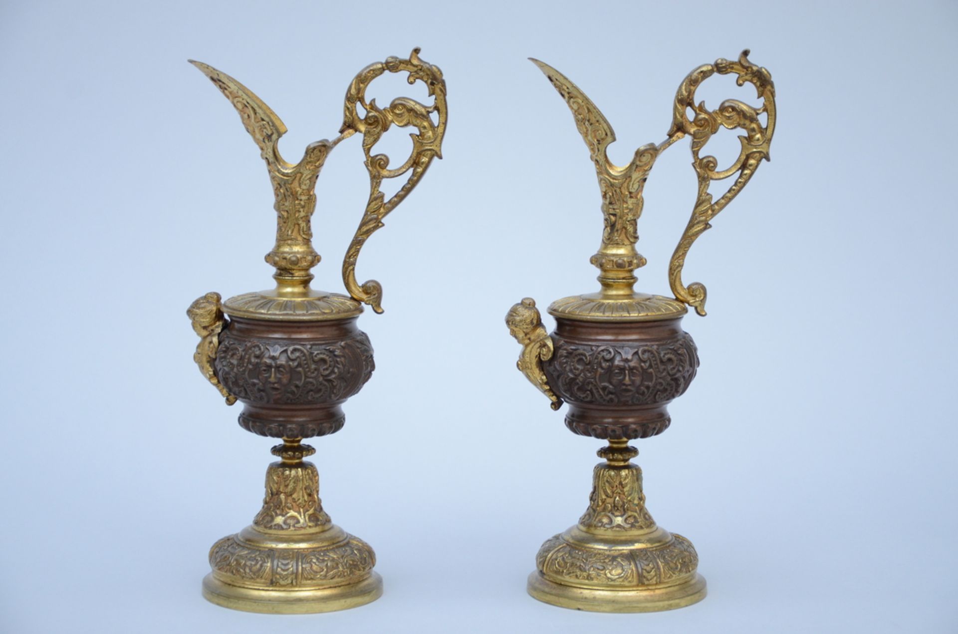 Pair of gilt bronze ewers (h 30 cm)