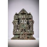 Jain shrine in bronze inlaid with silver, 14th to 16th century (inscriptions) (10 cm)