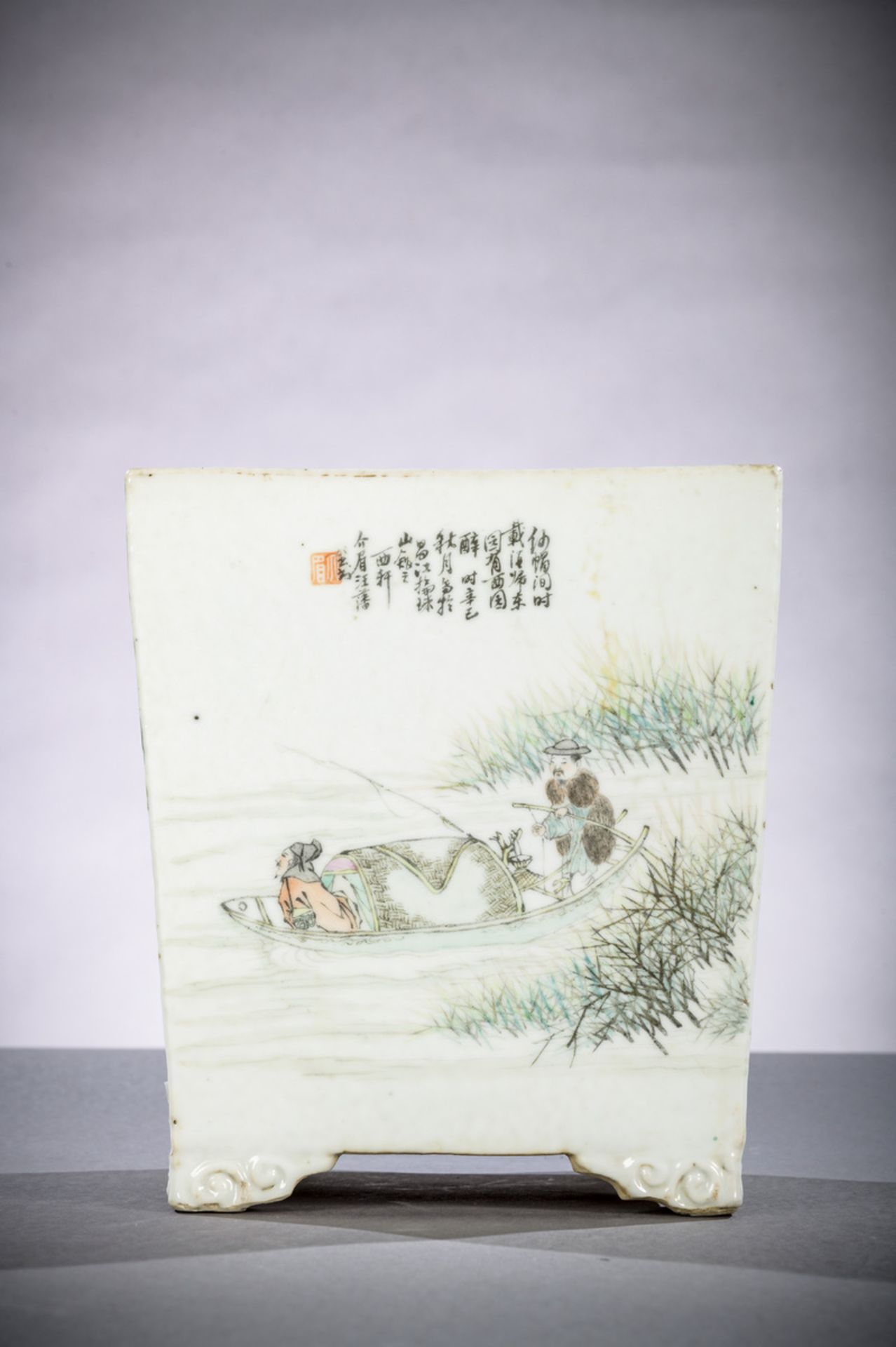 Square planter in Chinese porcelain 'characters and birds', Republic period (29x19x19 cm) - Image 5 of 9