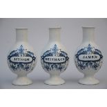 Three faience apothecary vases, 18th century (27 cm)