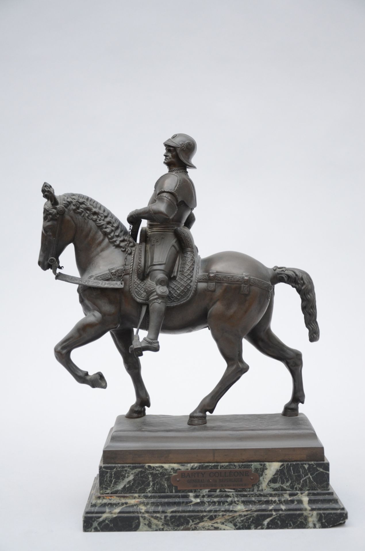 A bronze sculpture 'Bartolomeo Colleoni on horseback' (tot. h 41cm)