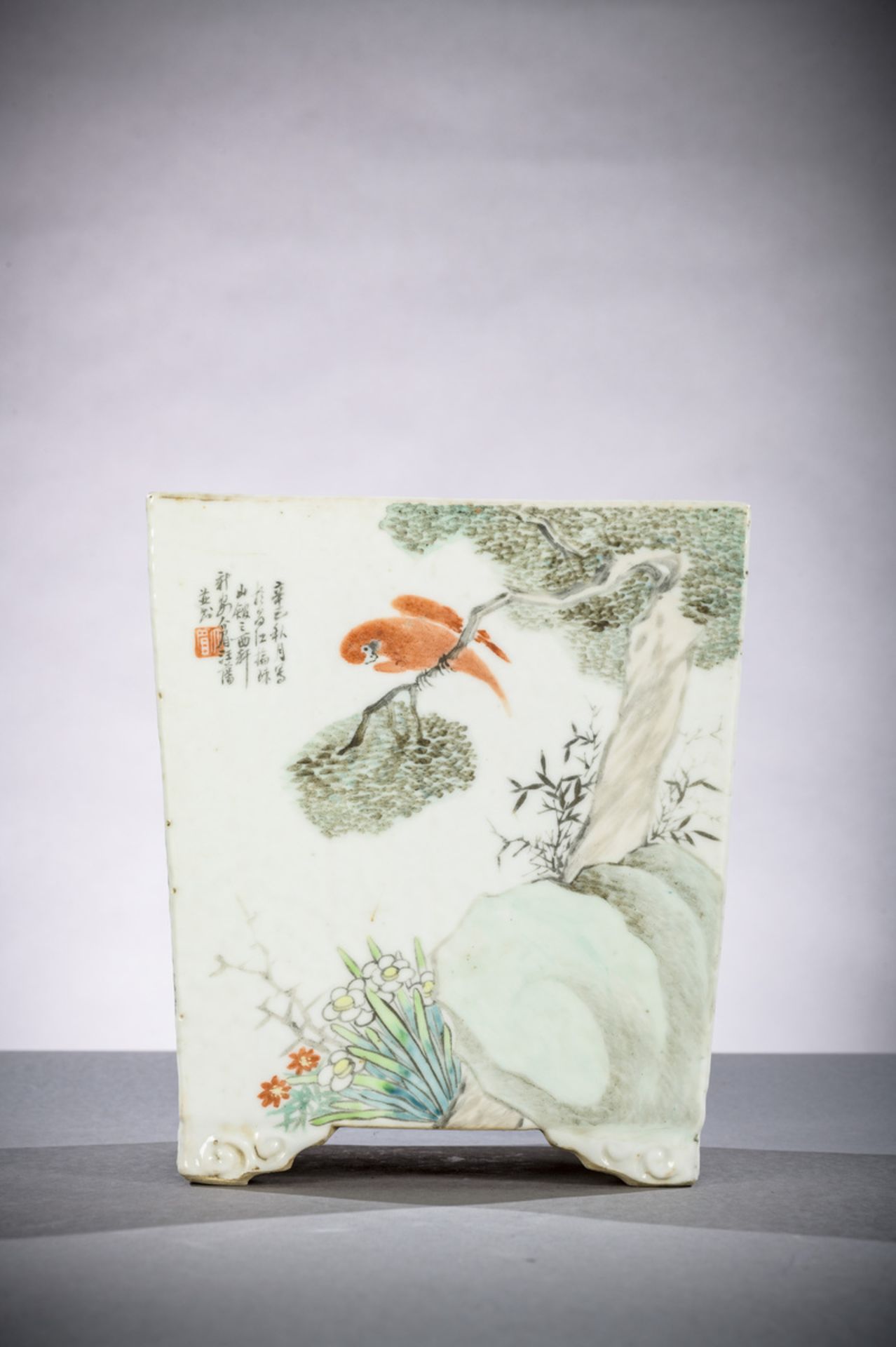 Square planter in Chinese porcelain 'characters and birds', Republic period (29x19x19 cm) - Image 2 of 9