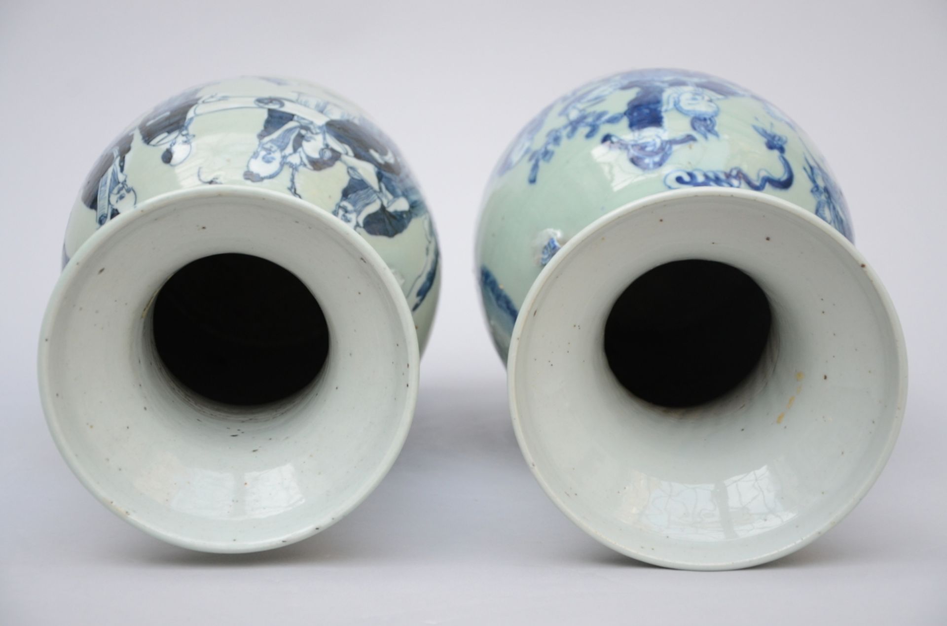 Two Celadon vases in Chinese porcelain 'sages' (42 and 45 cm) - Image 3 of 4