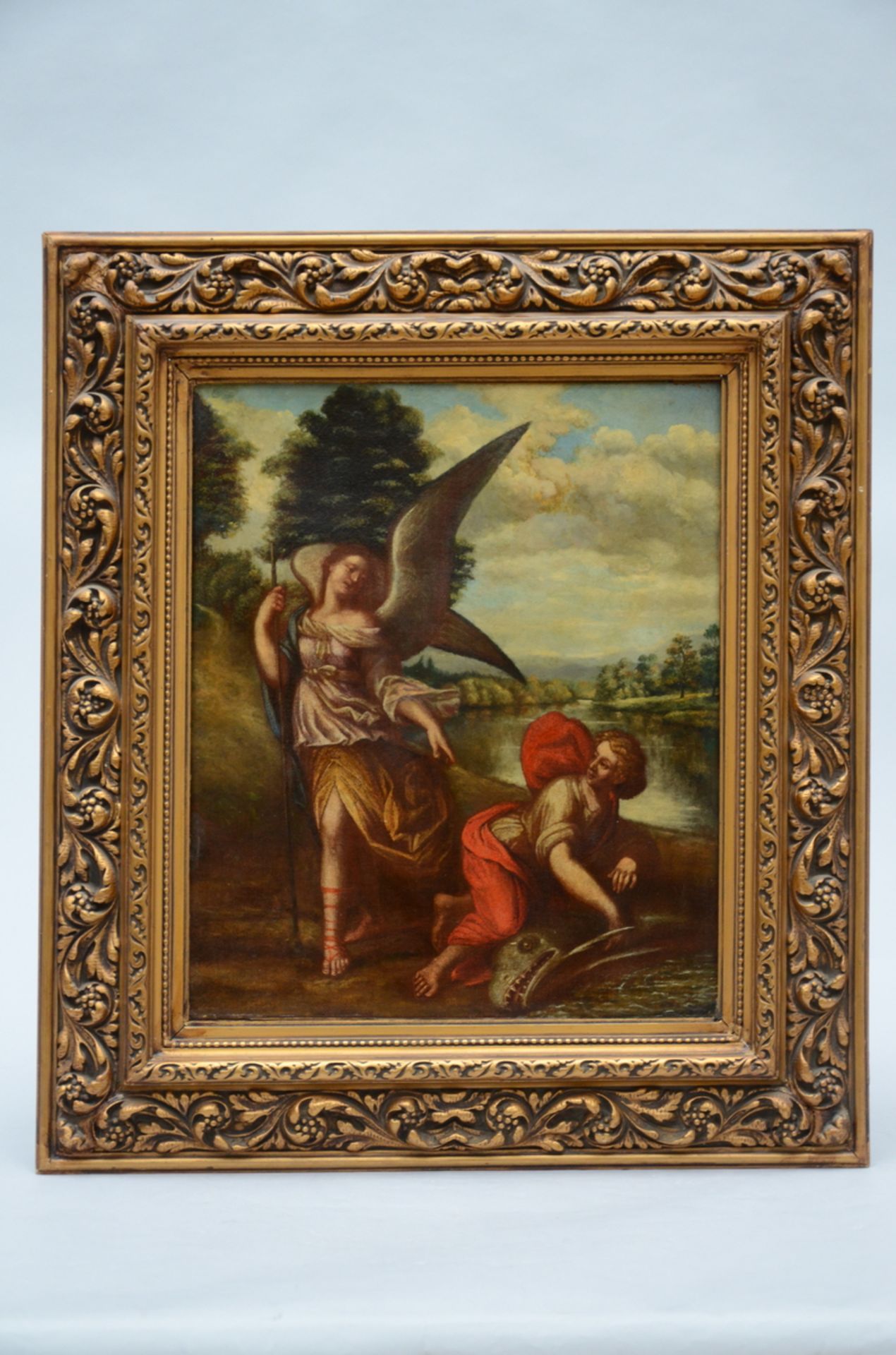 Anonymous (17ième siècle): painting (o/c) 'angel Gabriel' (44x37cm) - Image 2 of 4