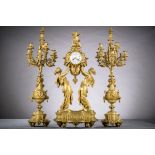 Large clockset in gilt bronze by Lemerle-Charpentier & Cie à Paris, 19th century (94x40x23) (h100)