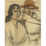 Pieter Van Der Hem: drawing 'Spanish couple' (48x37 cm)