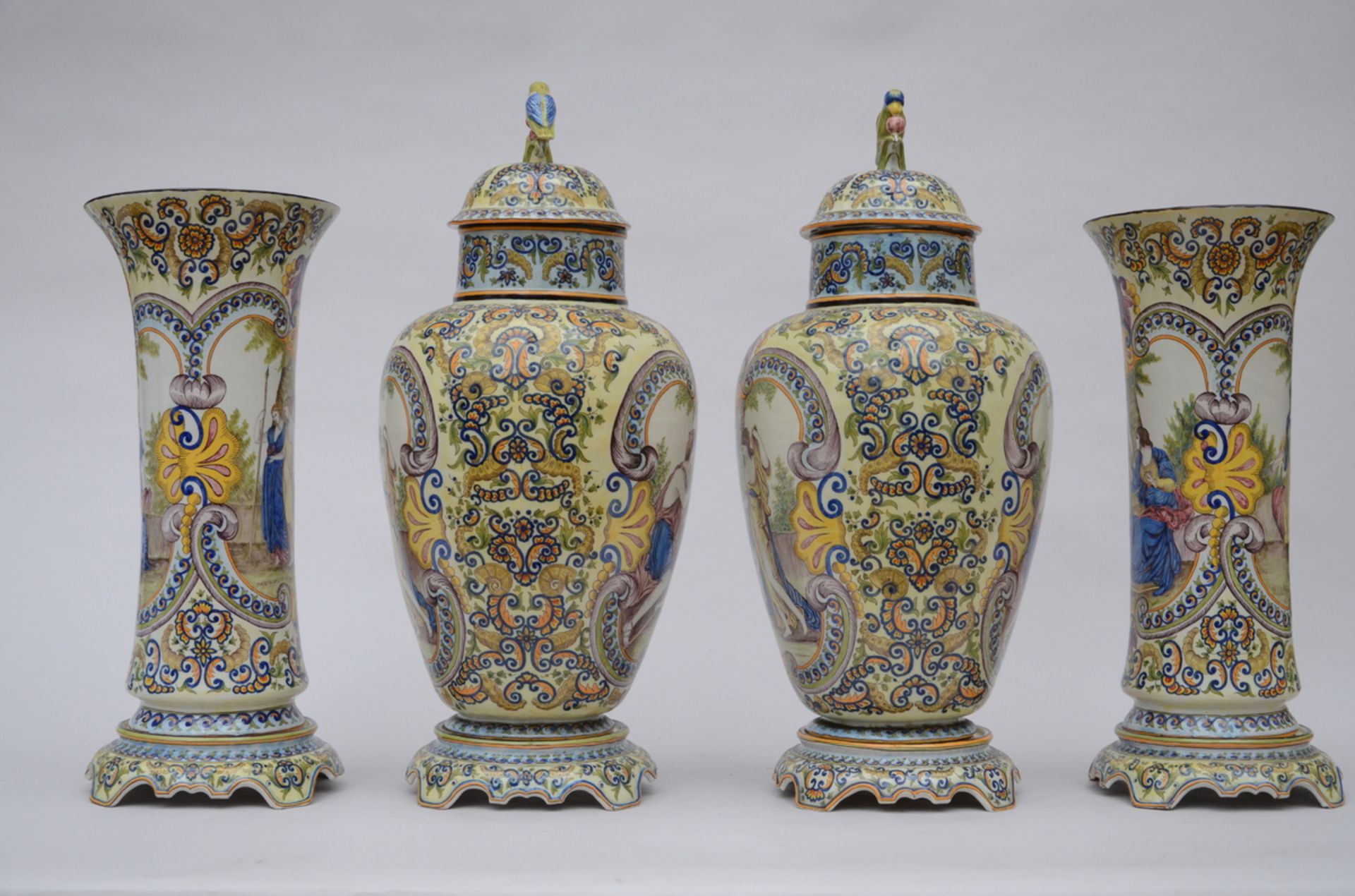 Large four-piece set in Desvres faience by Jules Fourmaintraux (73cm and 60cm) (*) - Image 4 of 7
