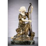 Théo François Somme: bronze sculpture with ivory 'inspiration' (47 cm)