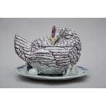 French tureen on plate 'chicken surrounded by chicks', Ferrière-la-Petite early 19th century (