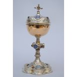 Gothic revival ciborium in silver with enamel and stones (31 cm)