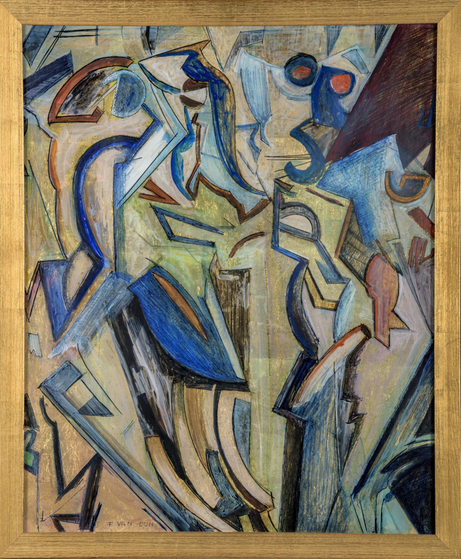 Frieda Van Dun: painting (mix/media) 'abstract composition' (60x50 cm)