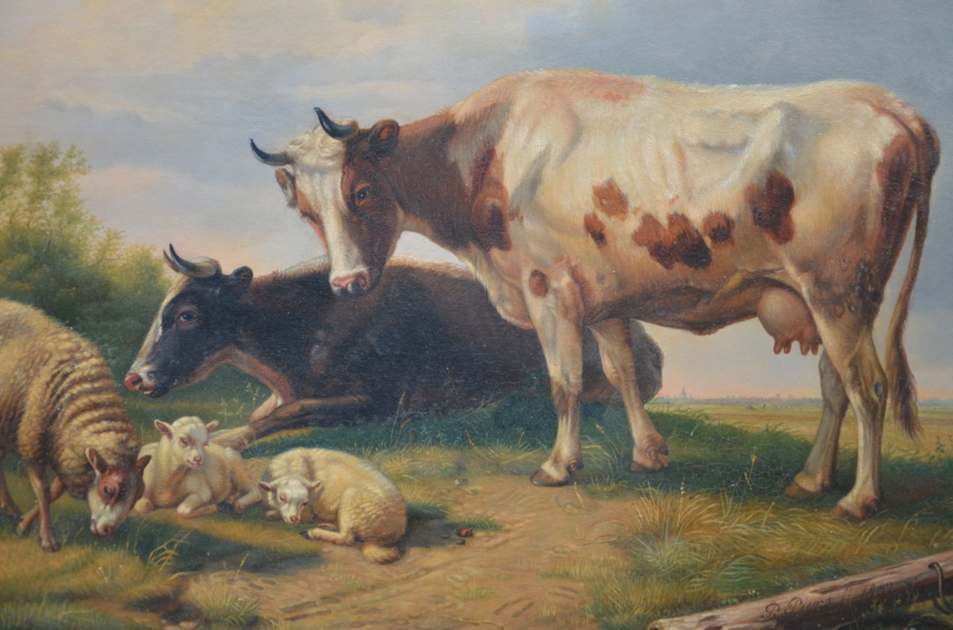 P. Piens 1882: painting (o/p) 'animated landscape with shepherd' (68x89 cm) - Image 3 of 5