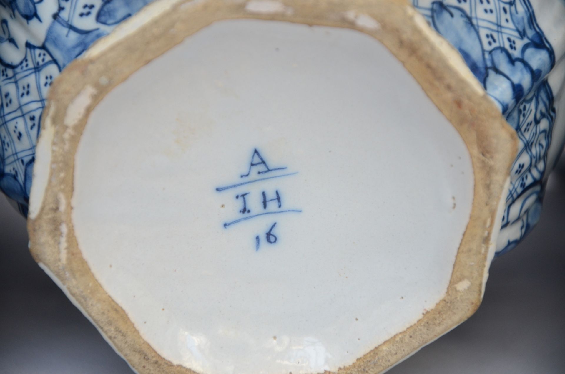 A five-piece blue and white set in Delft earthenware with chinoiserie decoration, 18th century ( - Image 6 of 6