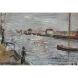 H.V. Wolvens 1938: painting (o/c) 'canal in Bruges' (55x80 cm)