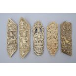 Lot: 5 sculpted elements in bone of a tantric bone apron, Tibet (size 10.5-12 cm)