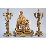 Mantlepiece in gilt pewter 'mother with child' (62x50x18cm) (h65cm) (65cm)