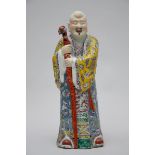 Grande sculpture chinoise en porcelaine famille rose 'Laotsé', marque (63 cm)