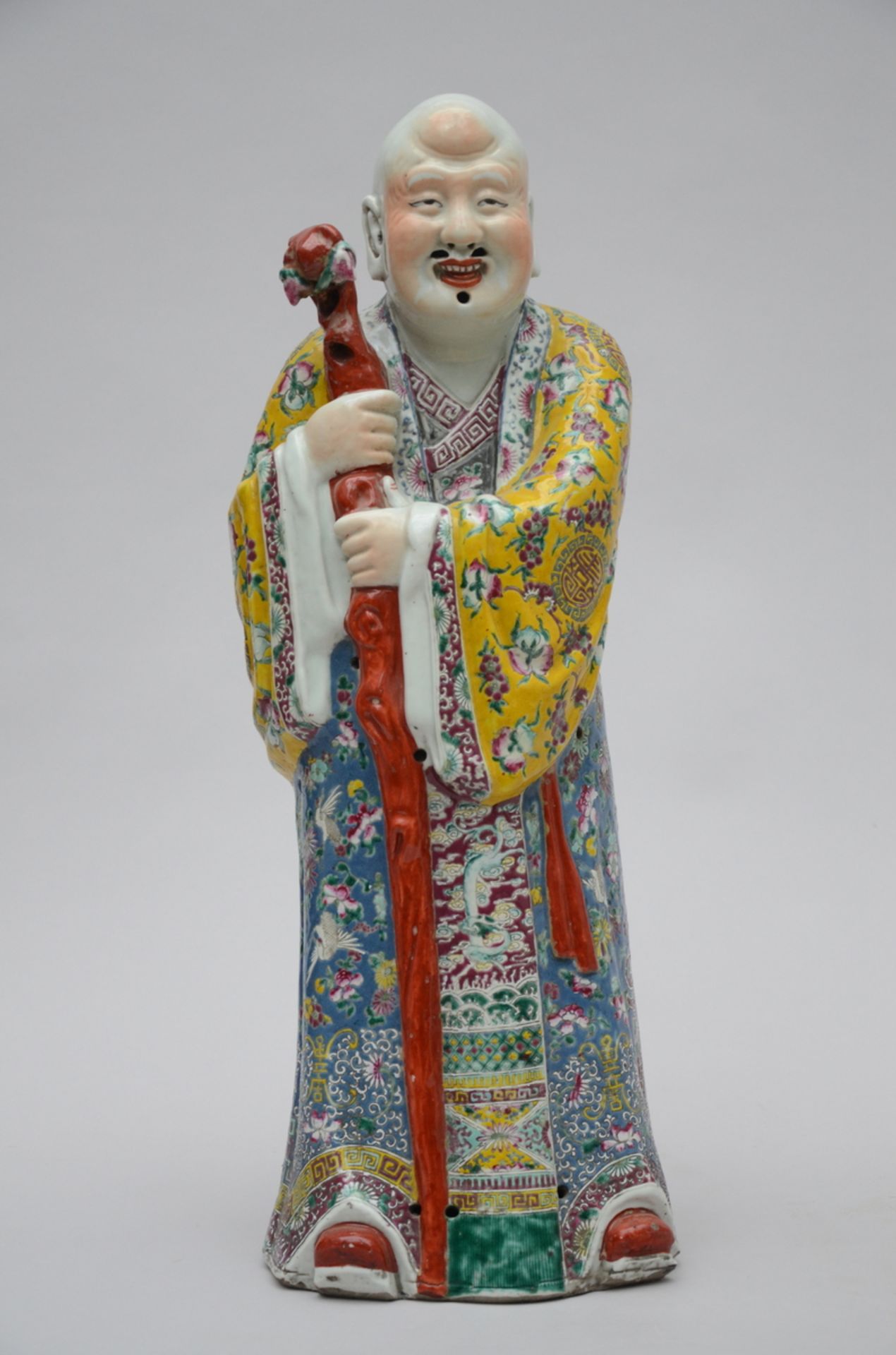 Grande sculpture chinoise en porcelaine famille rose 'Laotsé', marque (63 cm)