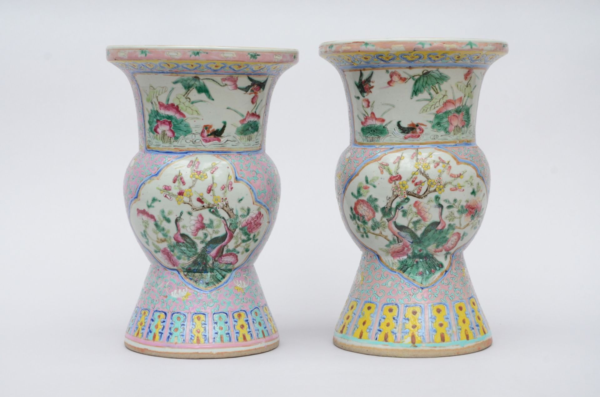 Two spitoon vases in Chinese famille rose porcelain 'Perakanan' (40 cm) - Image 2 of 4