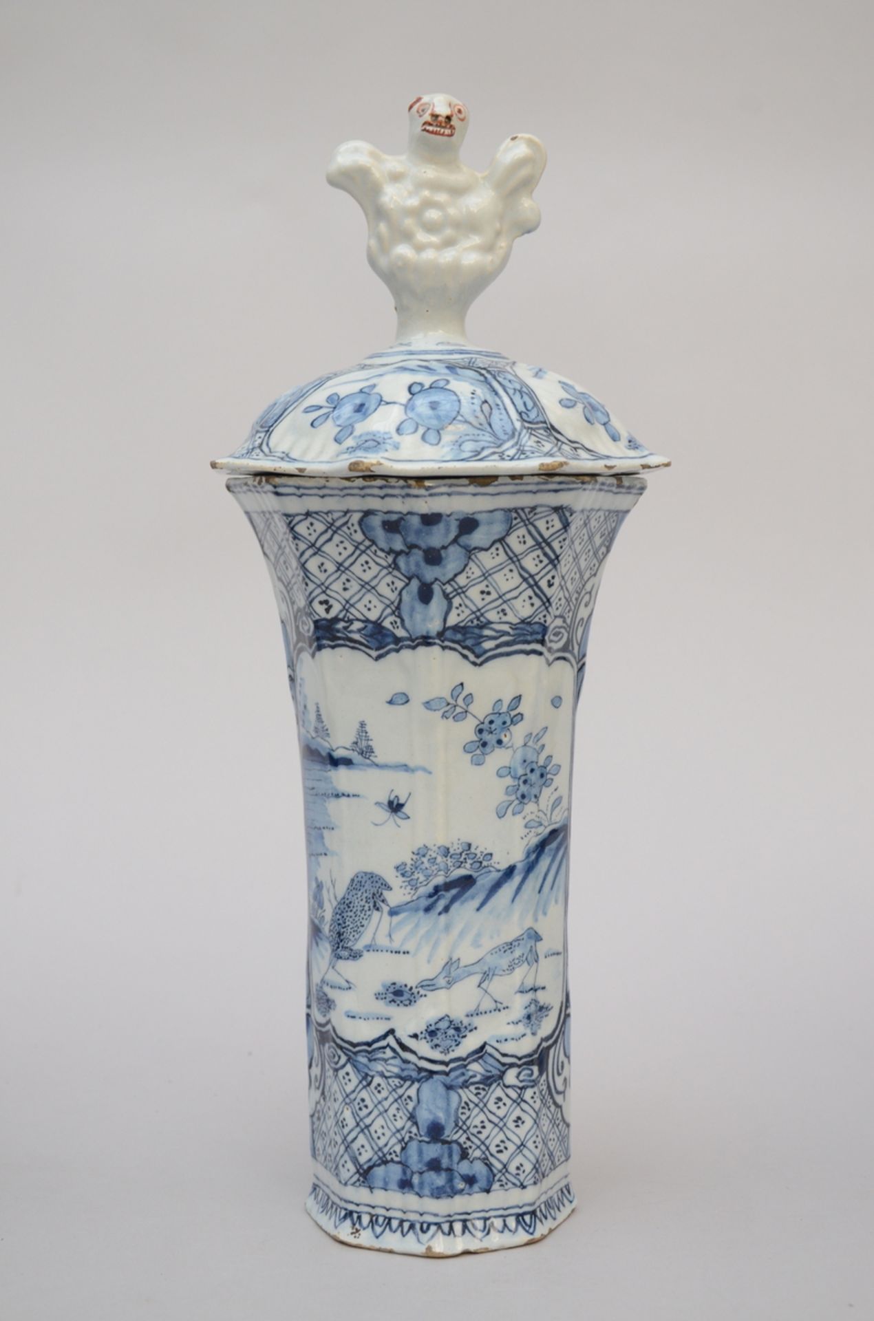 A five-piece blue and white set in Delft earthenware with chinoiserie decoration, 18th century ( - Image 3 of 6