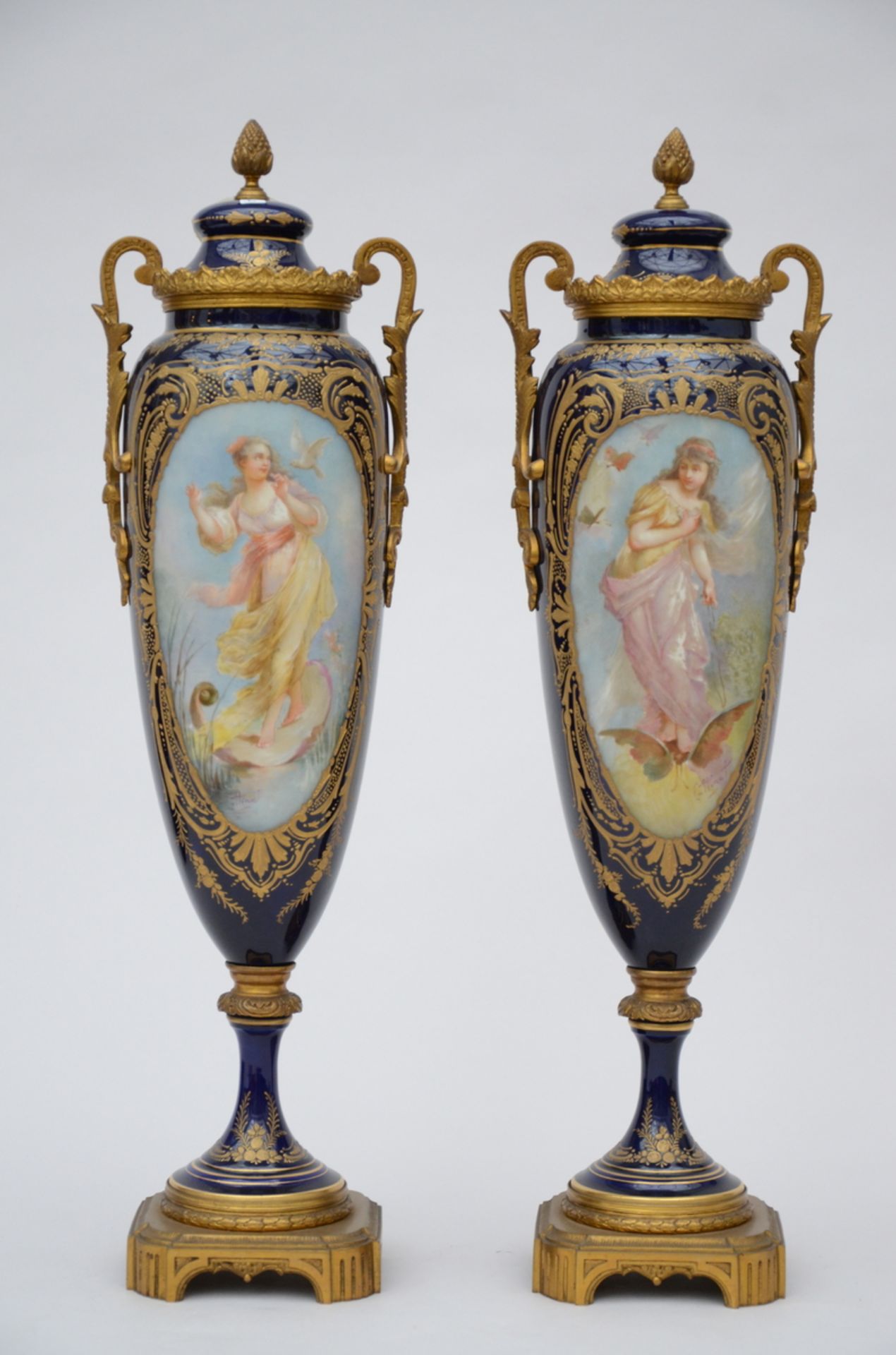 A pair vases in Sèvres porcelain painted by Cottinet 'allegorical representation' (57 cm)