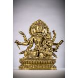 Gilt bronze sculpture of a Hindu god with consort, Nepal 18th - 19th century (15,5 cm) (