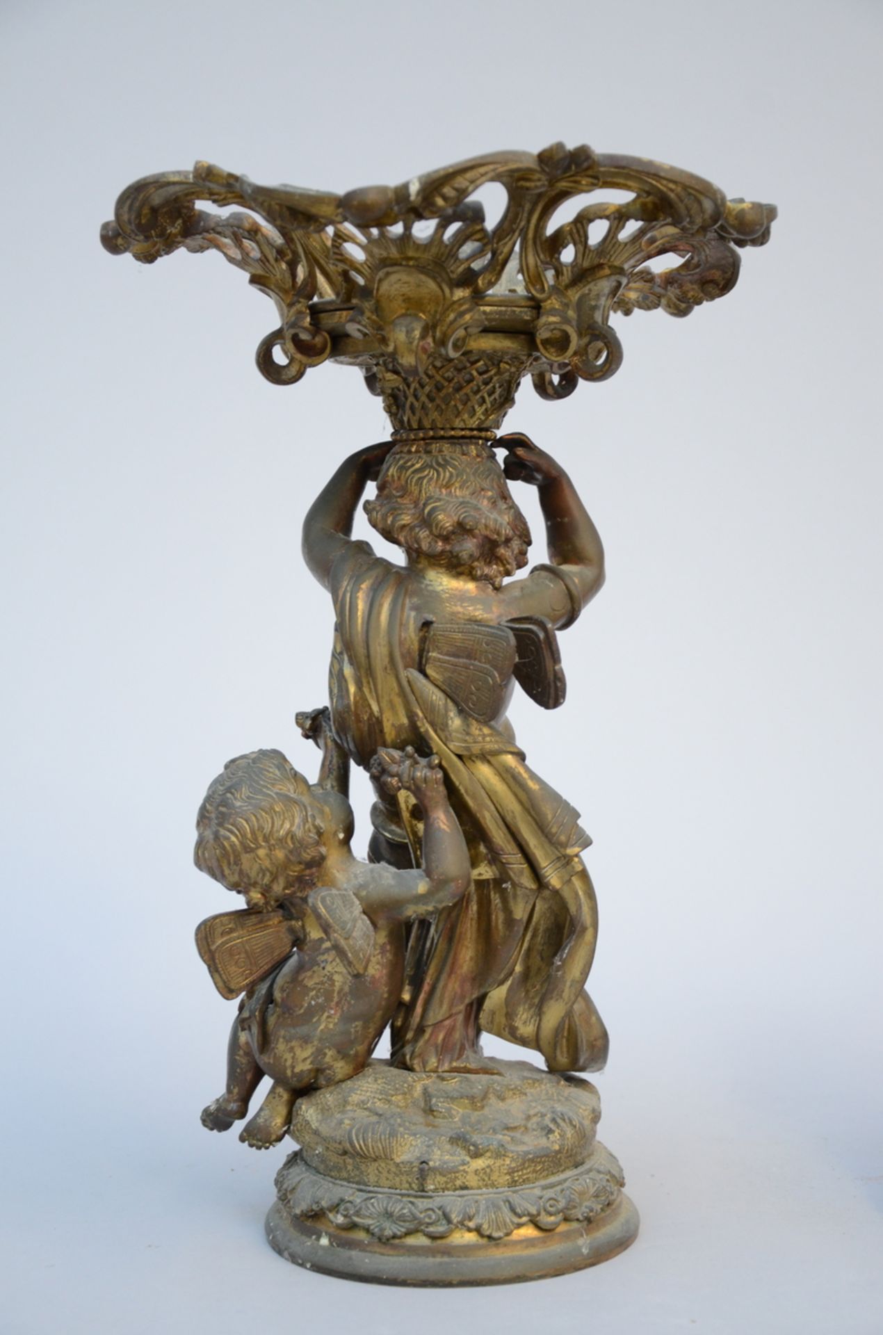 Lot: bronze statue 'shepherd' and bronze pedestal 'putto' (27x20x16)(40x26) - Image 5 of 5