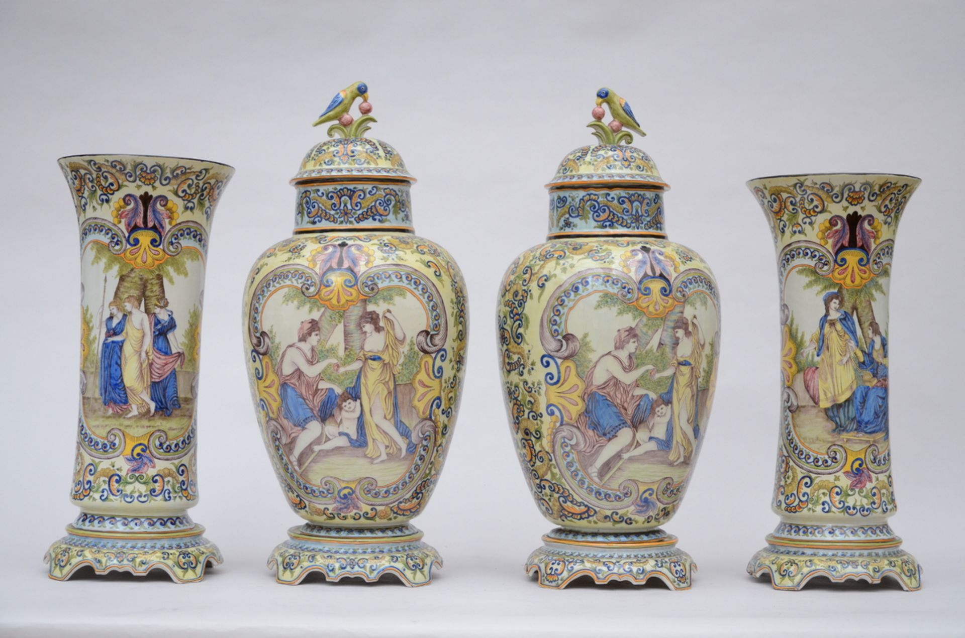 Large four-piece set in Desvres faience by Jules Fourmaintraux (73cm and 60cm) (*) - Image 5 of 7