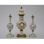 Assembled clock set in ceramic with gilt bronze 'pheasants' (47cm)