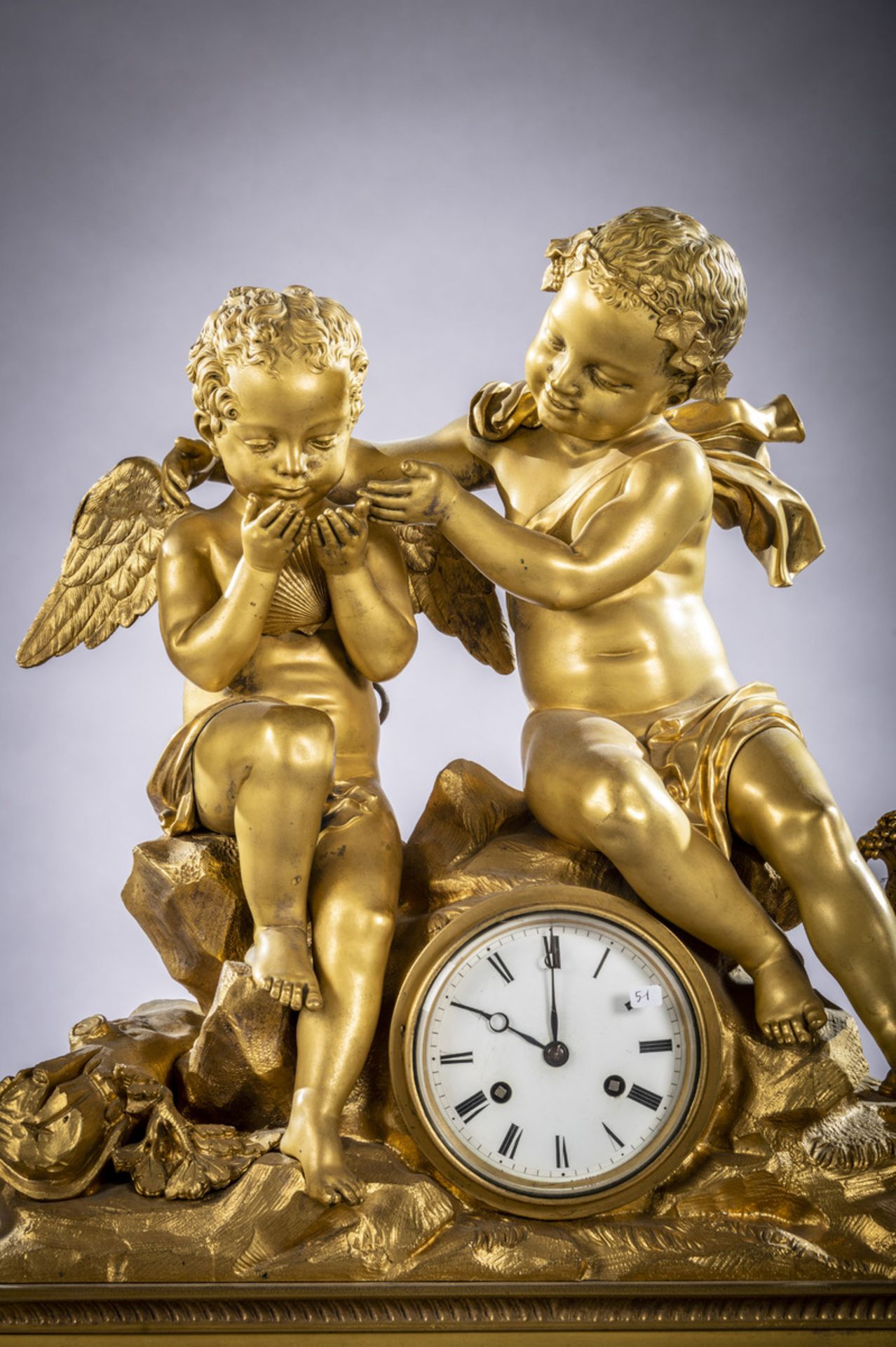 Three-piece Charles X clock set in gilt bronze 'putti' (67cm) (63x51x18cm) - Image 2 of 5