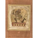 A rare silk appliqué thangka 'Achala', inscriptions (63x46 cm)