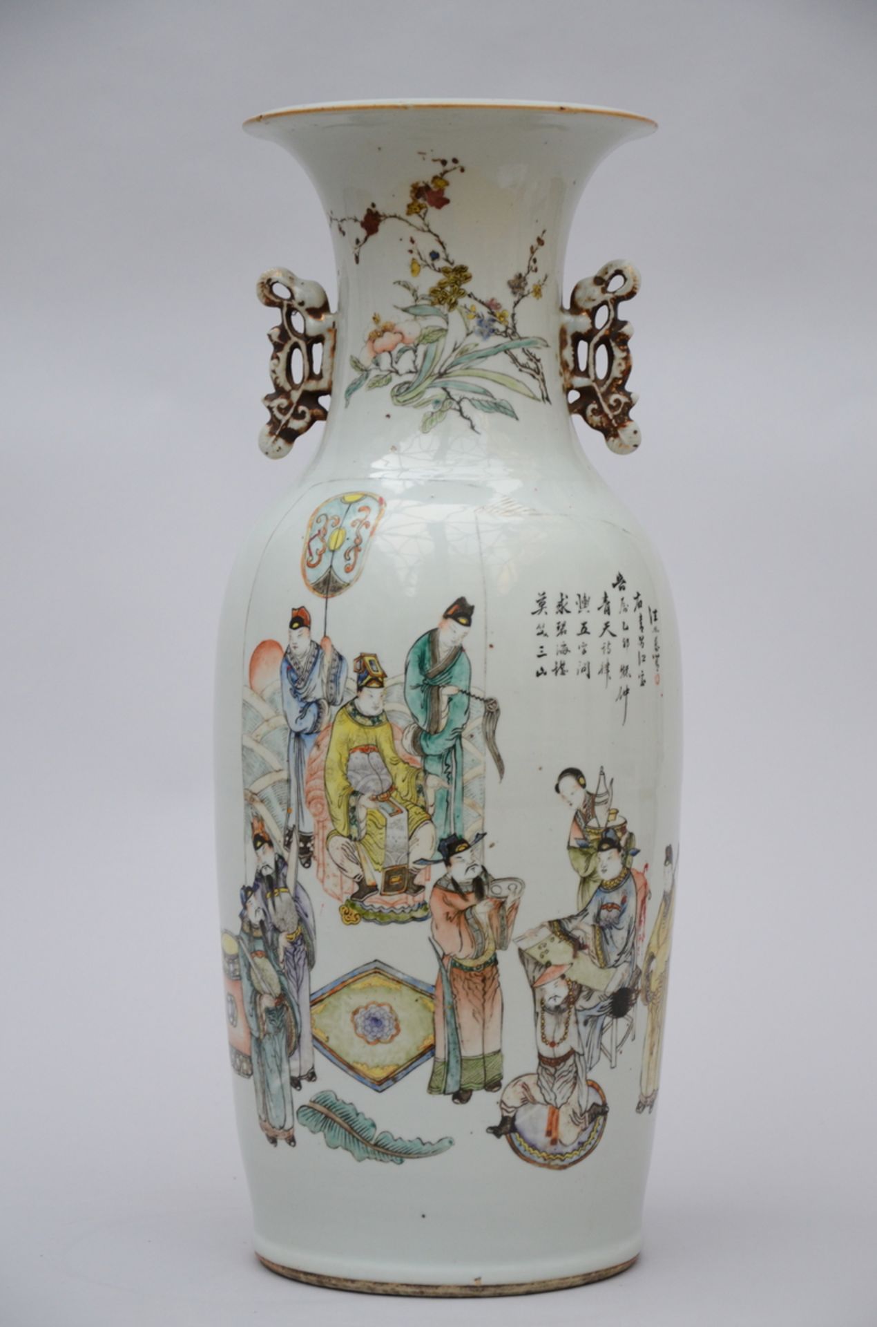 Chinese porcelain vase with double decoration 'scholars and flowers' (58cm) (*)