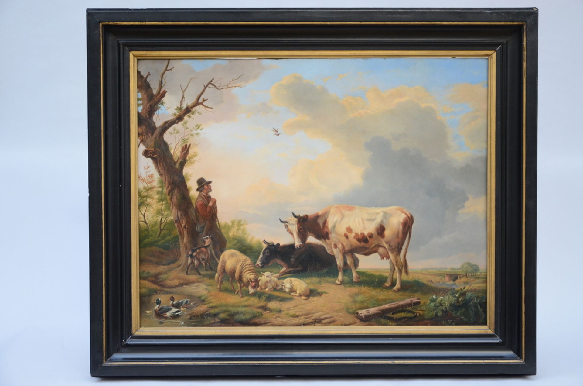 P. Piens 1882: painting (o/p) 'animated landscape with shepherd' (68x89 cm) - Image 2 of 5