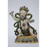 A Chinese buddhist sculpture in biscuit with sancai glaze 'Vajrapani', 18th century (30x21x15