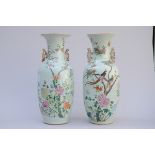 Lot: two vases in Chinese porcelain 'floral decoration' (h57cm and h58cm) (*)