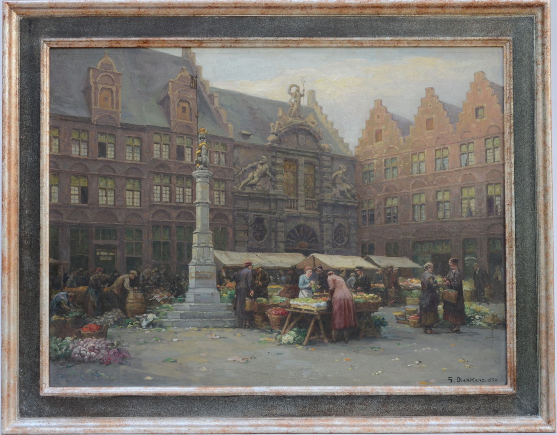 G. Dierkens: painting (o/p) 'view of the Ghent fish market' (61x82cm) - Image 2 of 4