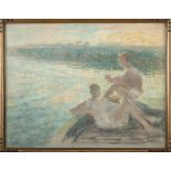 Jenny Montigny: pastel 'Swimmers on the Leie' (49x64cm) (*)