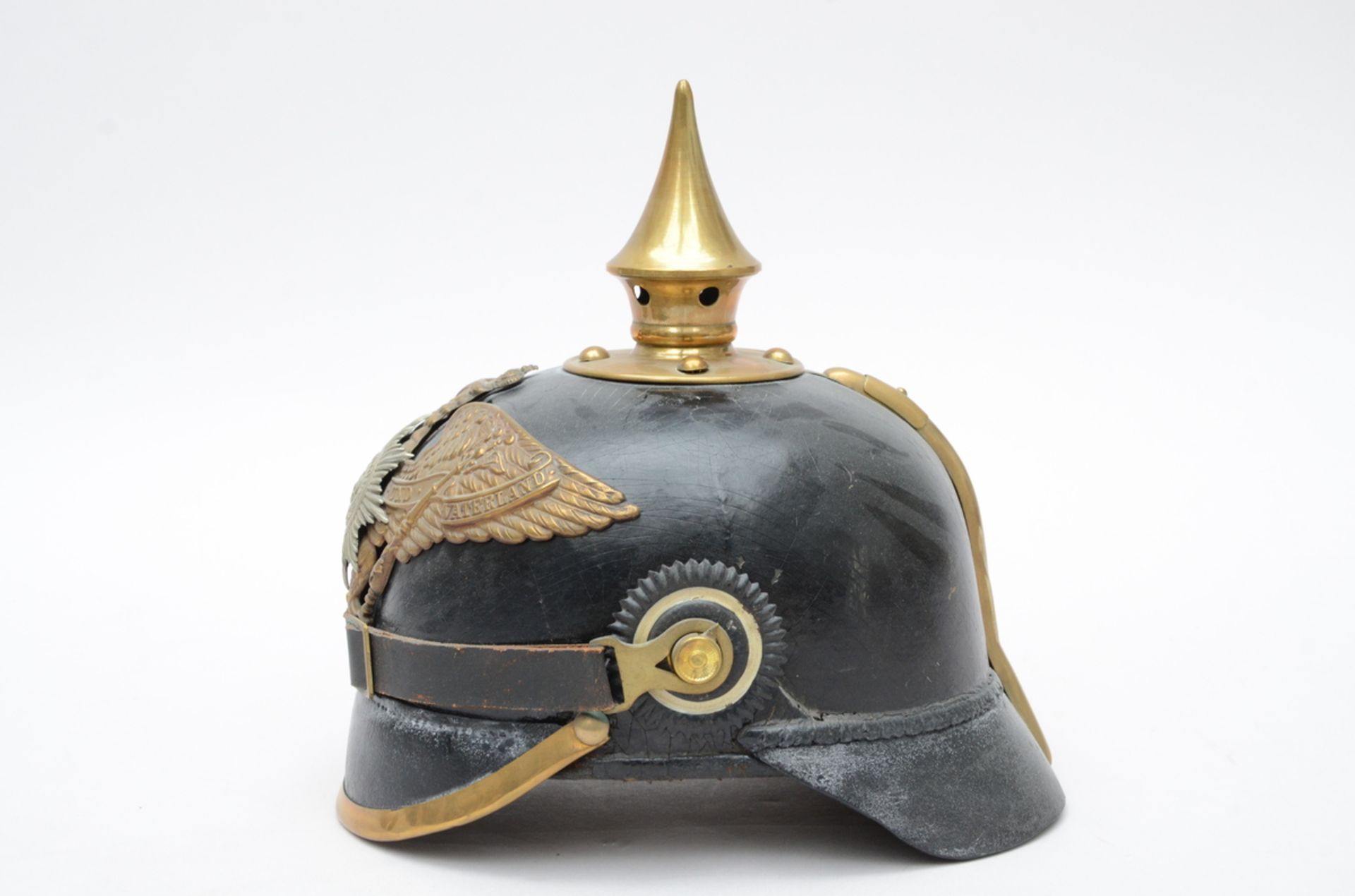 A Prussian pin helmet with leather 'guard infantry' (h23cm) - Image 2 of 4