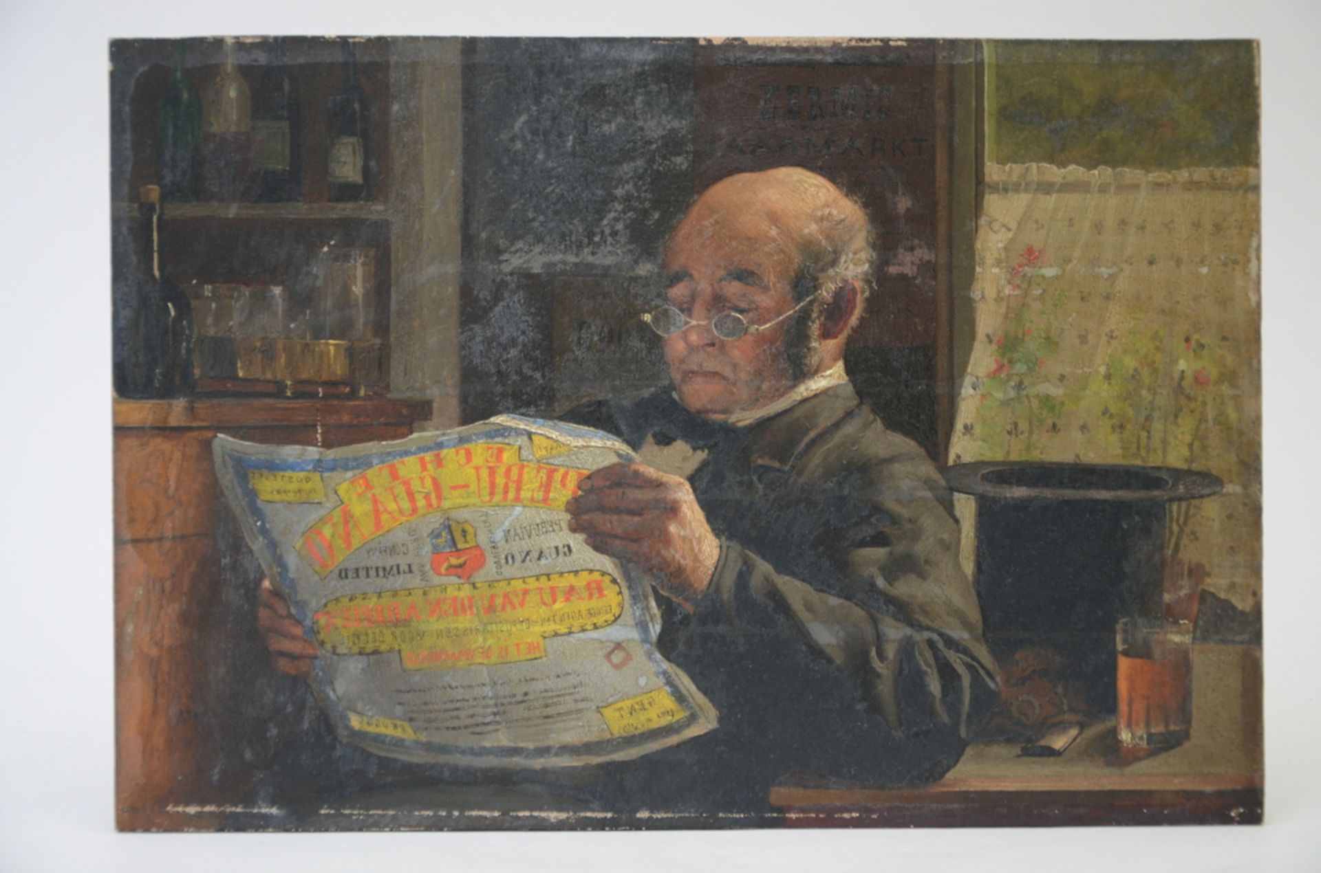 Anonymous (19th century, illegible signature): painting (o/p) 'reading man' (24x36cm)