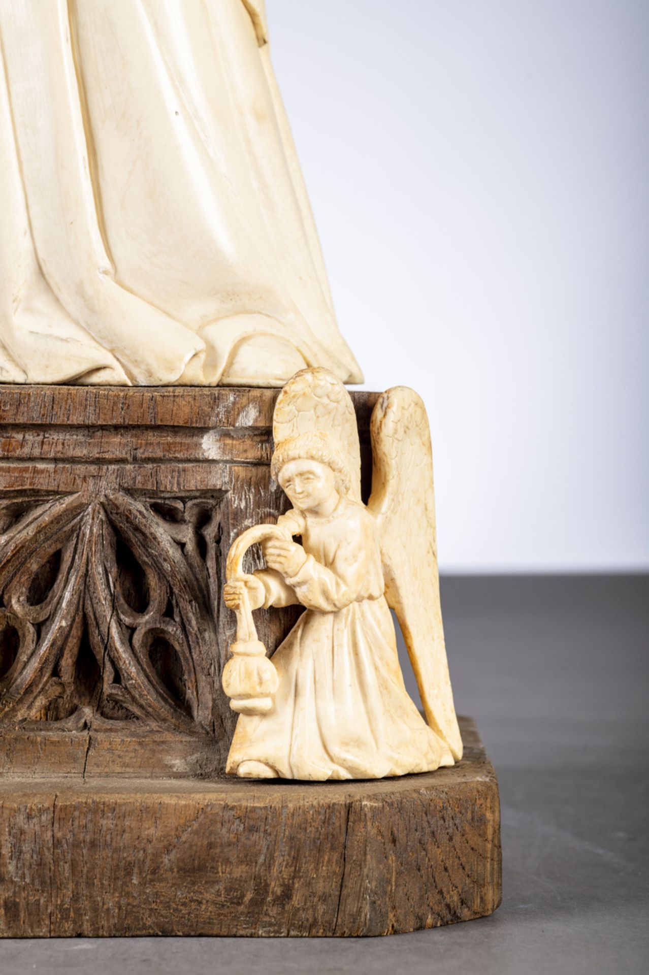 A large gothic revival ivory sculpture 'Madonna and Child', circa 1900 (total height 94cm) - Image 3 of 4