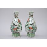A pair of Chinese famille verte porcelain vases 'birds' (h30cm)