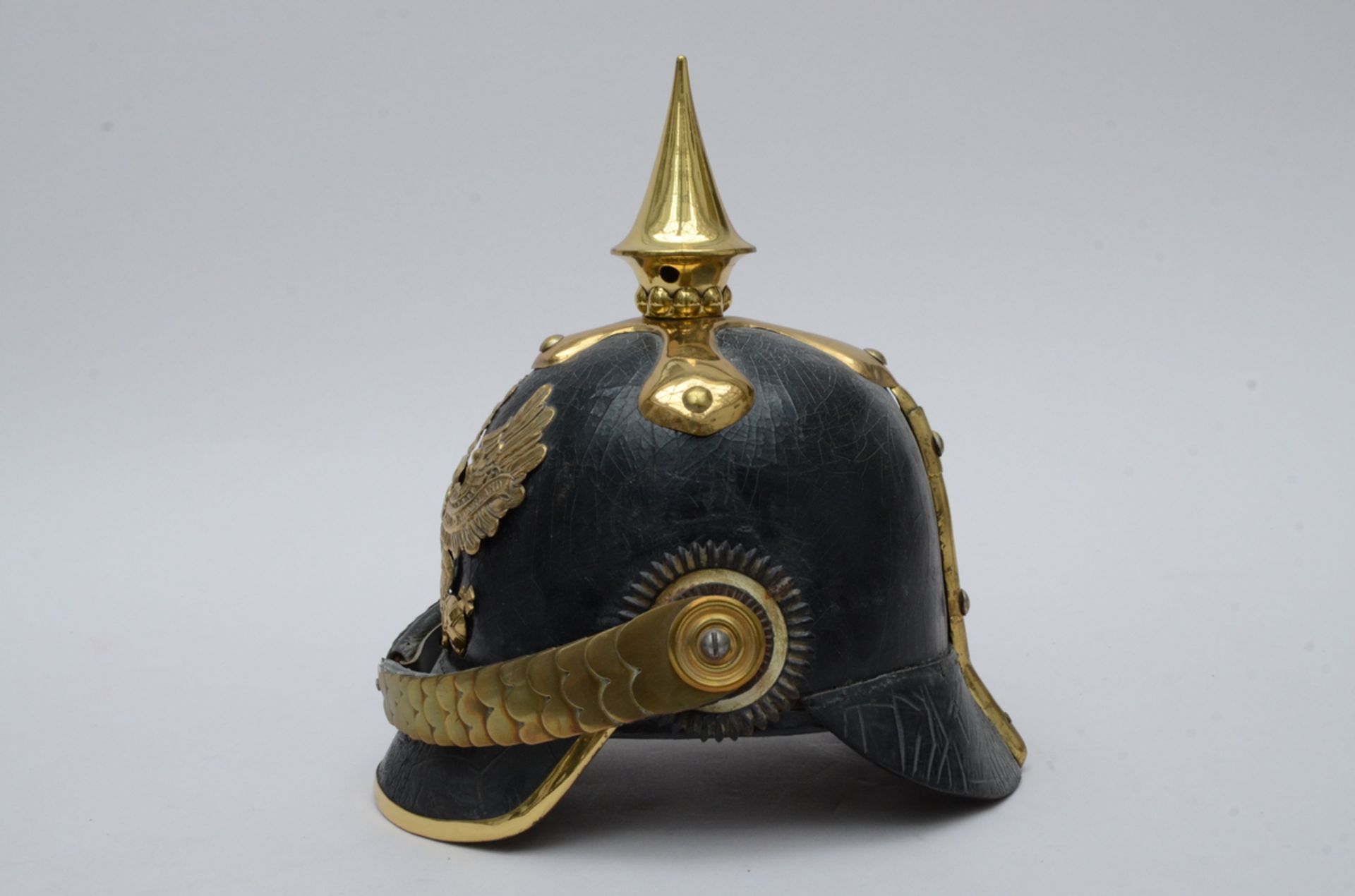 A Prussian leather 'pickelhaube' helmet (h28cm) - Image 2 of 3