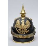 A Prussian leather 'pickelhaube' helmet (h28cm)